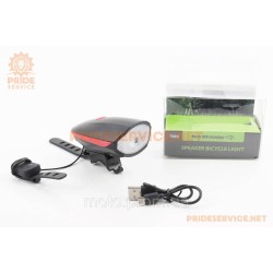 Фонарь передний 1 диод+звонок 4 мелодии, Li-ion 3.7V 1200mAh зарядка от USB, влагозащитный, чёрно-красный Фонарь передний 1 диод+звонок 4 мелодии, Li-ion 3.7V 1200mAh зарядка от USB, влагозащитный, чёрно-красный