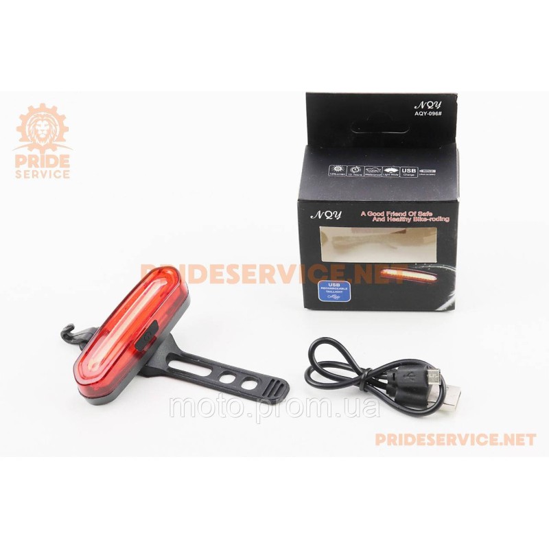 Ліхтар задній 120 lumen, Li-ion 3.7V 600mAh зарядка від USB, вологозахисний, AQY-096