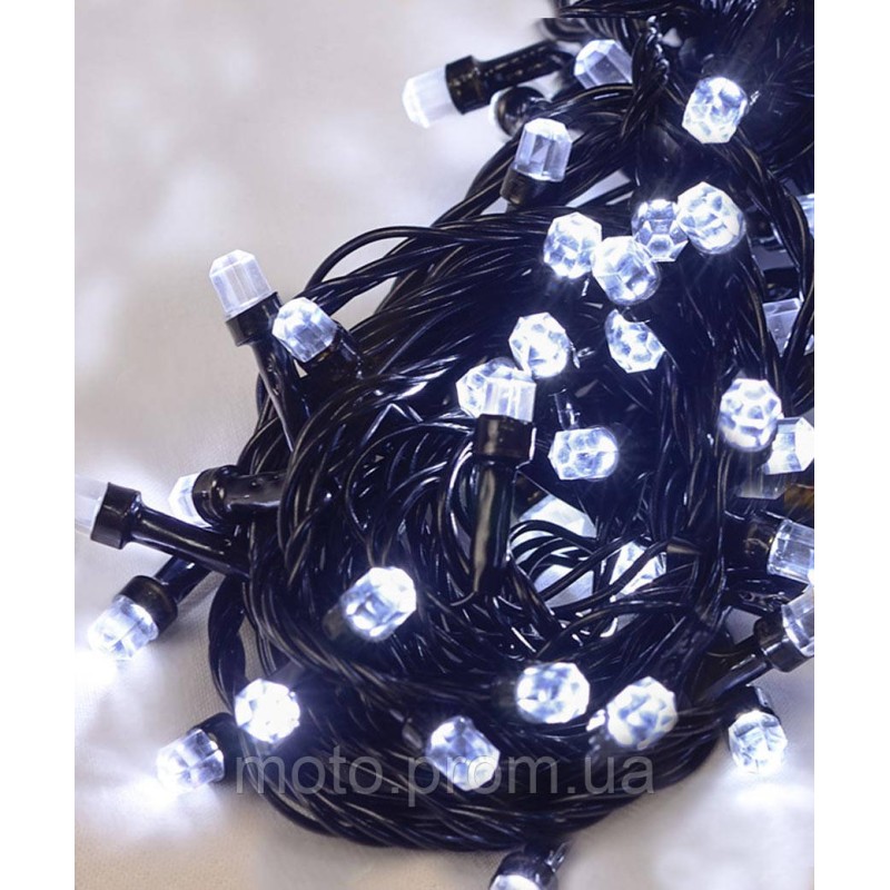 РУБІН 8мм 400 LED, чорний провід 17м, БІЛИЙ