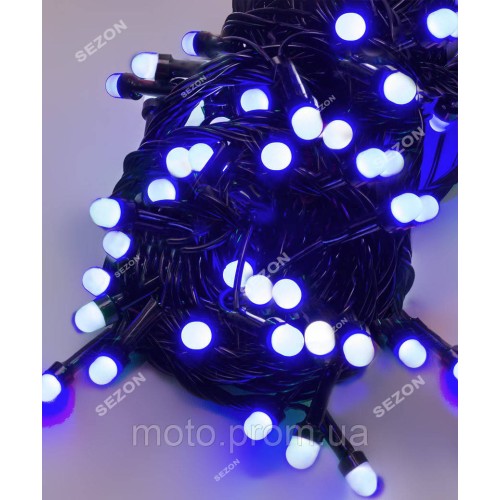 Лінза 100 LED матова 8мм, чорний провід, синій