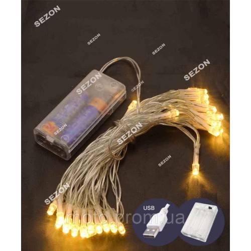 НА БАТАРЕЙКАХ 80 LED, 8м, теплий білий