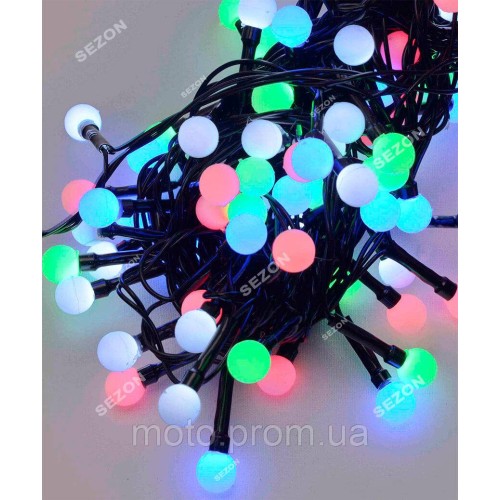 Кульки 10мм 100 LED 6м чорний провід мульті