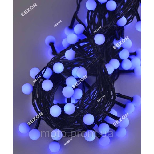 Вуличні кульки 10мм 200 LED чорн/провід+ перехідник 10м, синій