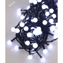 Кульки 10мм 200 LED 10м чорний провід, білий Кульки 10мм 200 LED 10м чорний провід, білий