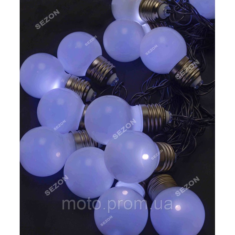ЛАМПОЧКИ 50мм матові, 20 LED чорн/провід 7м, білий