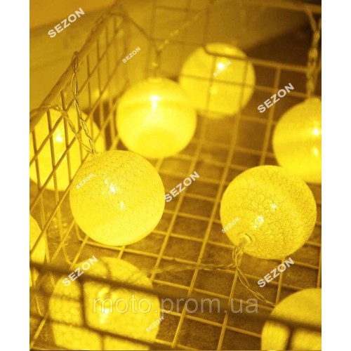 Кульки з ниток 50мм золото 12 LED 4м+ перехідник, теплий білий