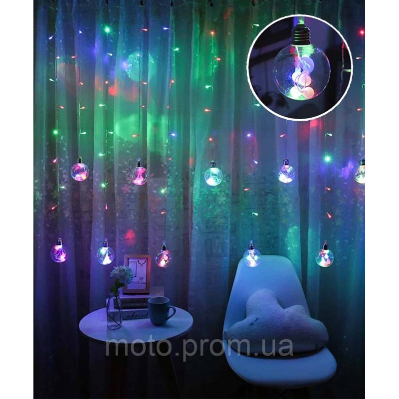 Штора лампочки- ДЕКО 12шт, 3м*1м мульті