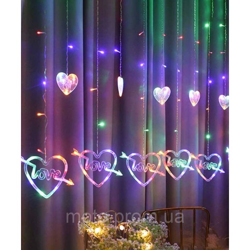 Штора СЕРЦЯ-LOVE 12шт, 3м*1м мульті