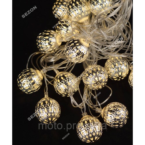 БІЛА кулька 20 LED 5м+ перехідник, теплий білий