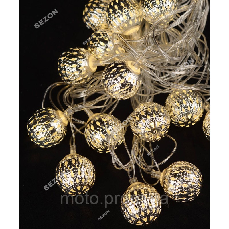 БІЛА кулька 20 LED 5м+ перехідник, теплий білий