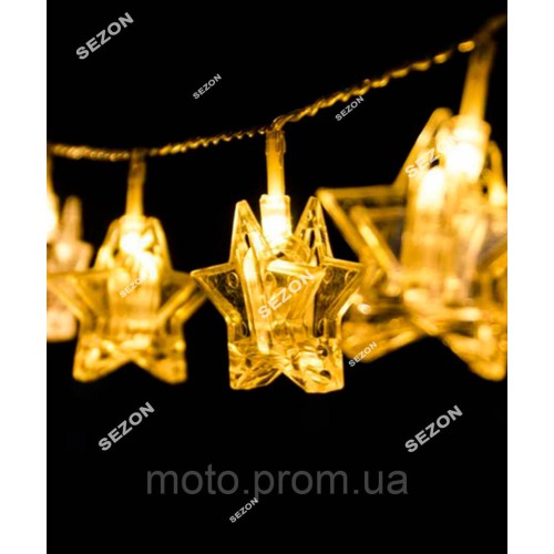 Фігурки 12 LED, ПРИЩІПКА- ЗІРОЧКА, 5м+ перехідник, теплий білий