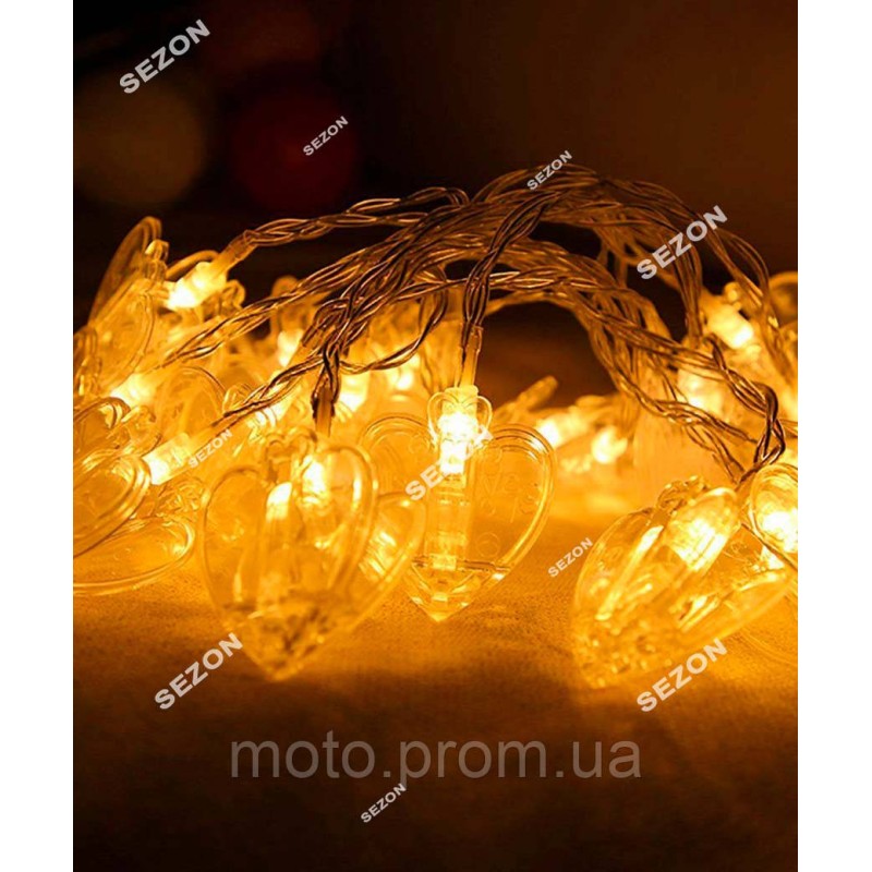 Фігурки 12 LED, ПРИЩІПКА- СЕРДЕЧКО, 5м+ перехідник, теплий білий
