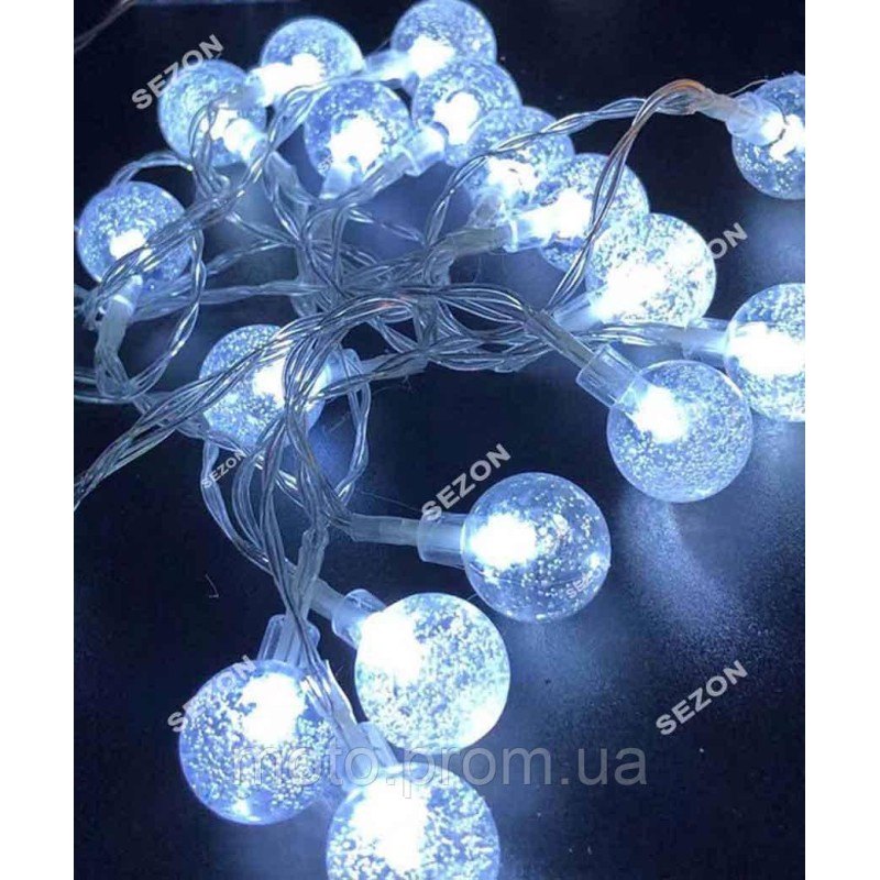 Фігурки 20 LED КУЛЬКИ ПРОЗОРІ 5м+ перехідник, білий
