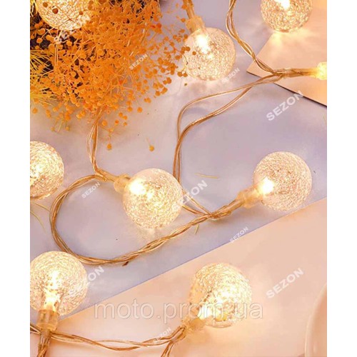 Фігурки 20 LED КУЛЬКИ ПРОЗОРІ 5м+ перехідник, білий теплий