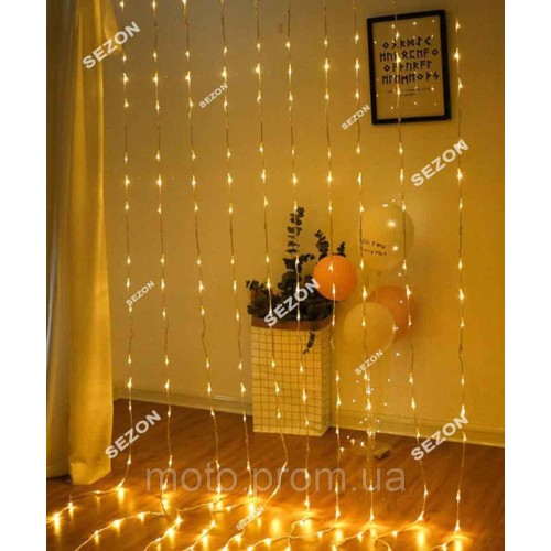 Водоспад 240 LED 2м*2м, (8 режимів+ статичн), теплий-білий