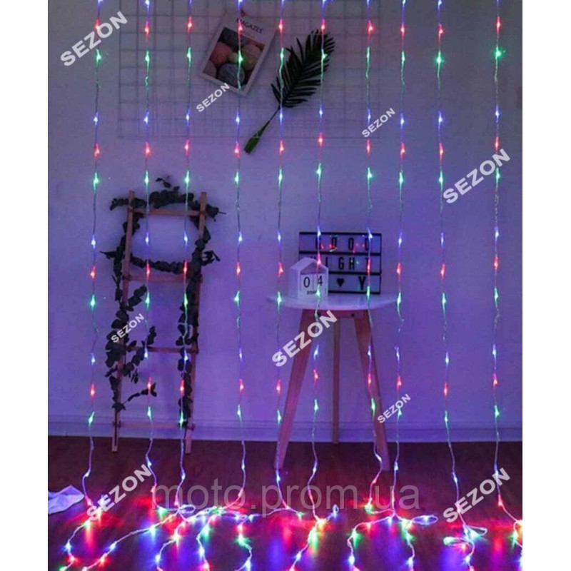 Водоспад 300 LED 3м*1,5м (8 режимів+ статичн), мульті