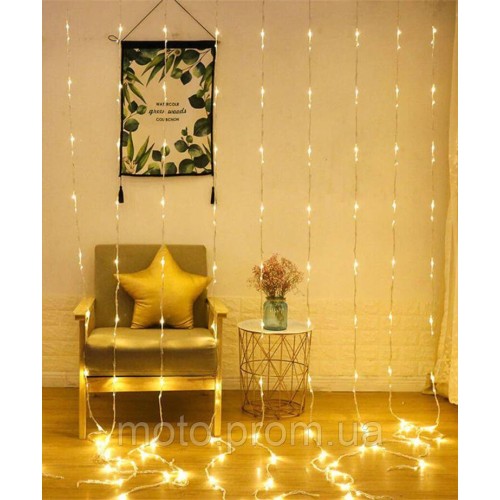 Водоспад 400 LED 3м*2м, (8 режимів+ статичн), теплий білий