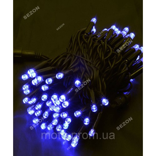 Вулична 100 LED, 10м, чорний каучук 3,3мм, синій+FLASH