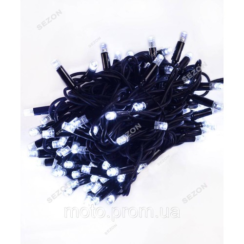 Вулична 100 LED, 10м, чорний каучук 3,3мм, білий+FLASH