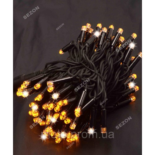 Вулична 100 LED, 10м, чорний каучук 3,3мм, жовтий+FLASH