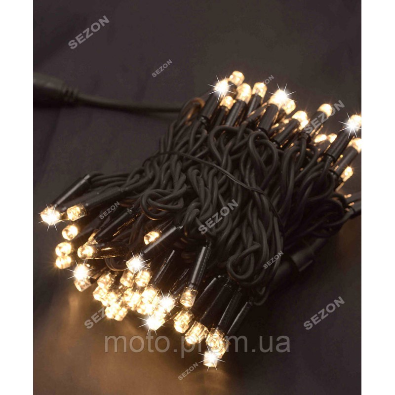 Вулична 100 LED, 10м, чорний каучук 3,3мм, теплий білий+FLASH