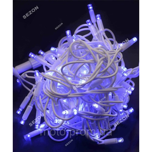 Вулична 100 LED, 10м, білий каучук 3,3мм, синя+FLASH