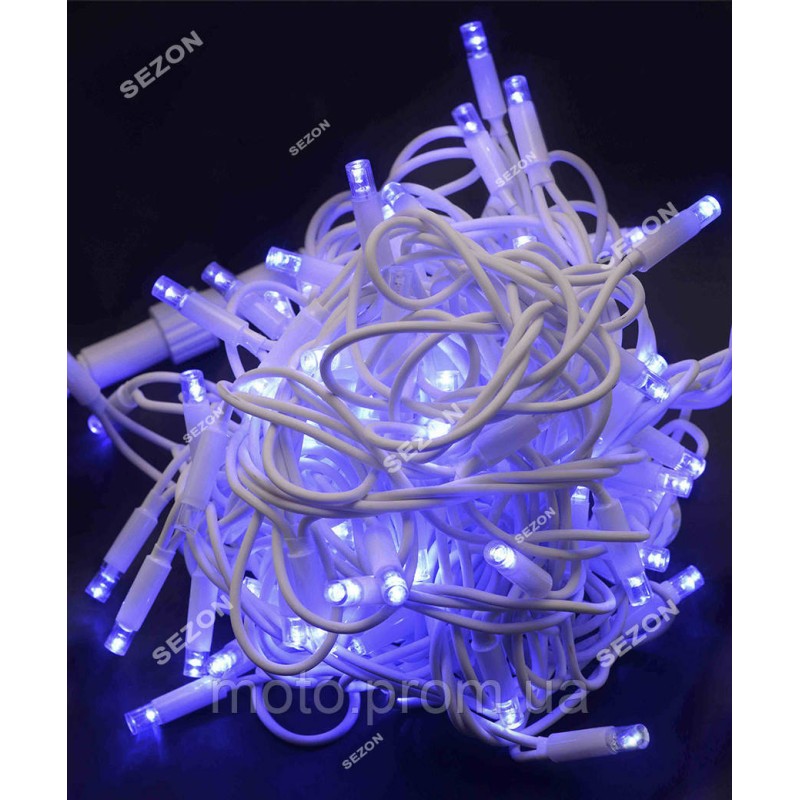 Вулична 100 LED, 10м, білий каучук 3,3мм, синя+FLASH
