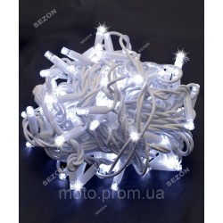 Вулична 100 LED, 10м, білий каучук 3,3мм, білий+FLASH