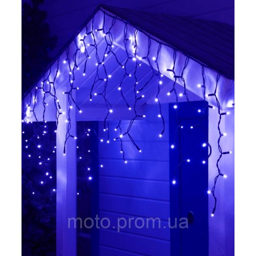 Вулична бахрома 140 LED 5м*0,6м, чорн каучук 2.2мм, синій+FLASH
