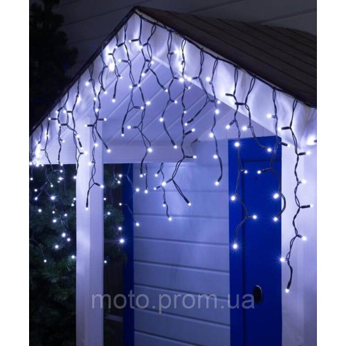 Вулична бахрома 140 LED 5м*0,6м, чорн каучук 2.2мм, білий+FLASH