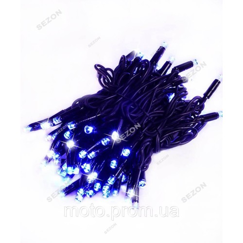 Вулична 100 LED 10м, чорний каучук 2,2мм, синій+ FLASH