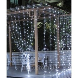 Вулична штора 150 LED 3м*1м, прозор/ провід 3.3мм, білий (статична)