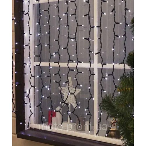 Вулична штора 150 LED 3м*1м, чорний каучук 3,3мм, статична, білий