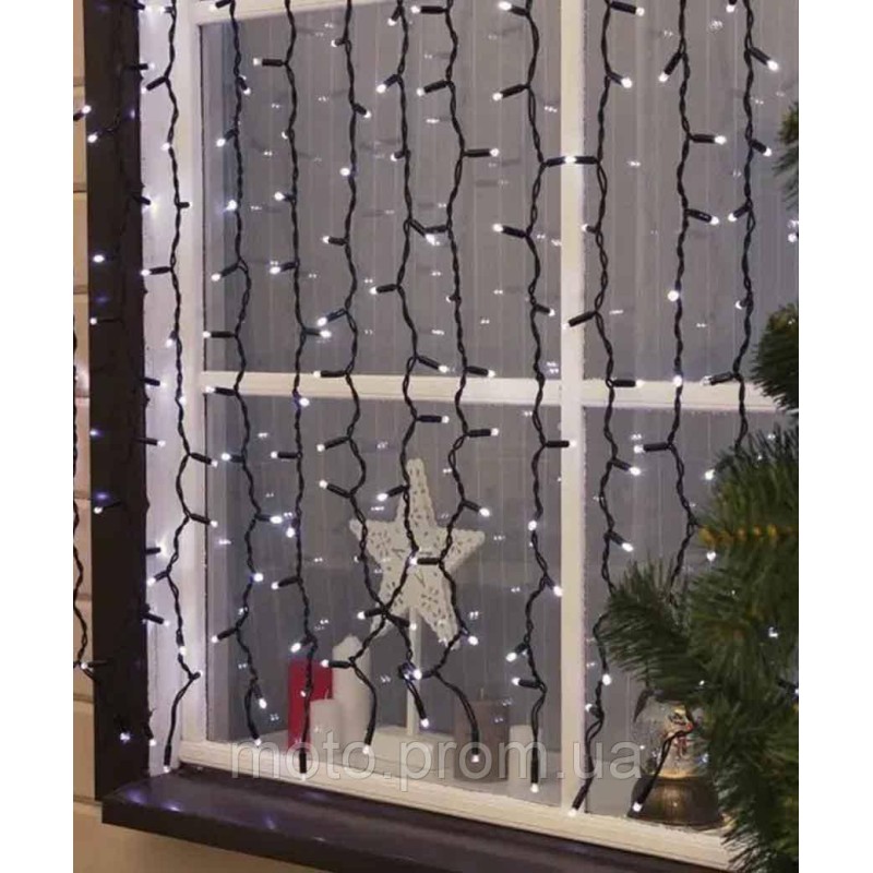 Вулична штора 150 LED 3м*1м, чорний каучук 3,3мм, статична, білий