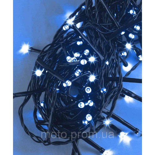 Вулична модульна 100LED 10м, чорний ПВХ провід 2мм, синій+ FLASH