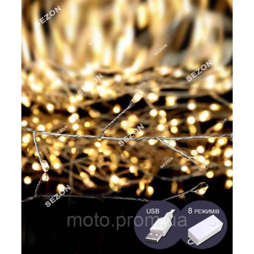 Штора 200LED роса-фейерверк 3м*0,6м, білий теплий (100)