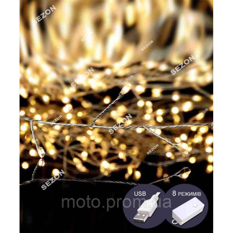 Штора 200LED роса-фейерверк 3м*0,6м, білий теплий (100)