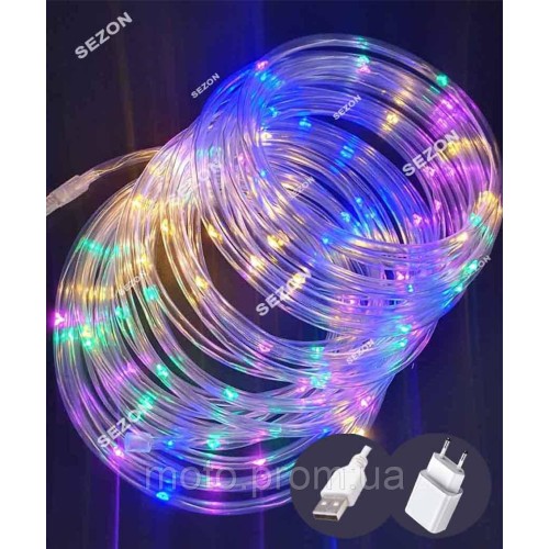 РОСА в силіконовій трубці 100 LED, 220В 10м, мульті RGB