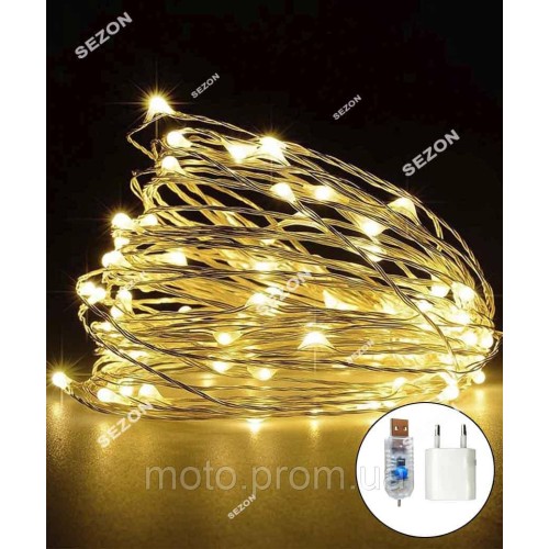 РОСА 100 LED 10м (8 режимів+ USB) білий теплий