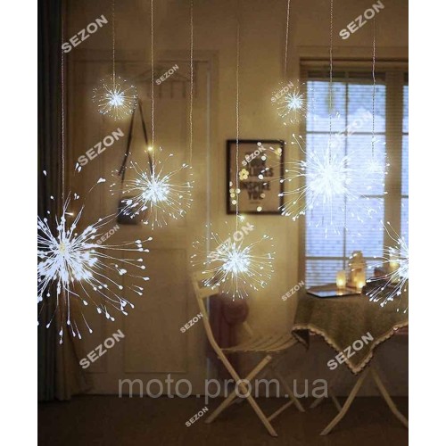 Гірлянда 1000LED пучок- фейєрверк 5штук, 3м*0,6м білий