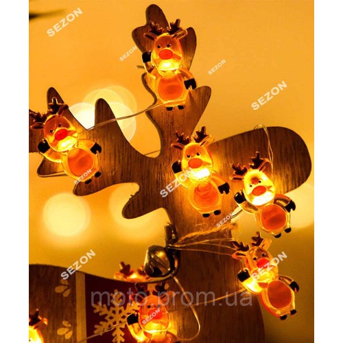 Фігурки 50 LED ОЛЕНІ 5м, батар+ USB, білий теплий (100)