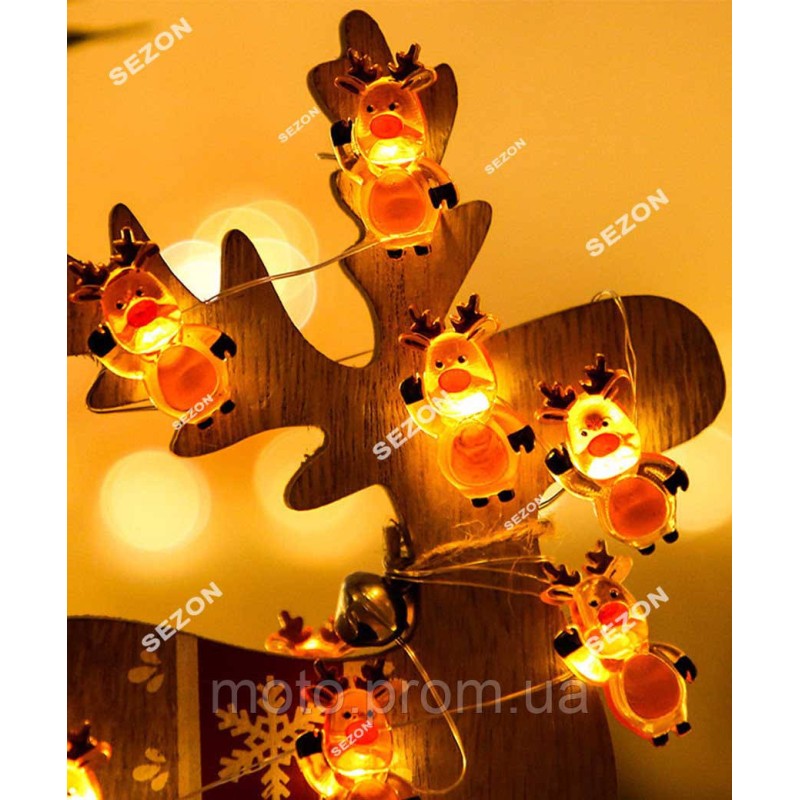 Фігурки 50 LED ОЛЕНІ 5м, батар+ USB, білий теплий (100)