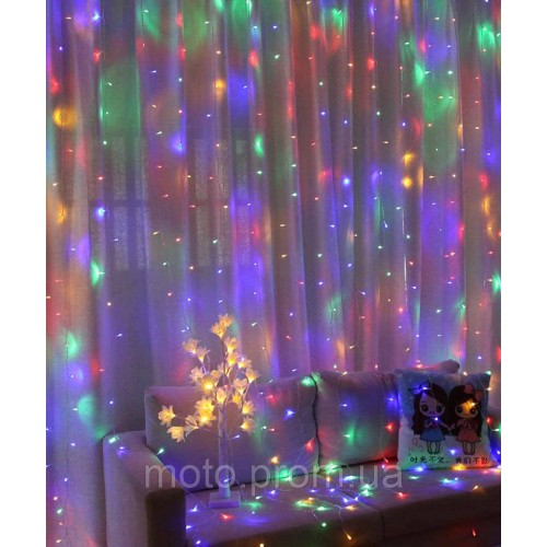 Штора 200 LED 3м*2м, (12 ліній) мульті