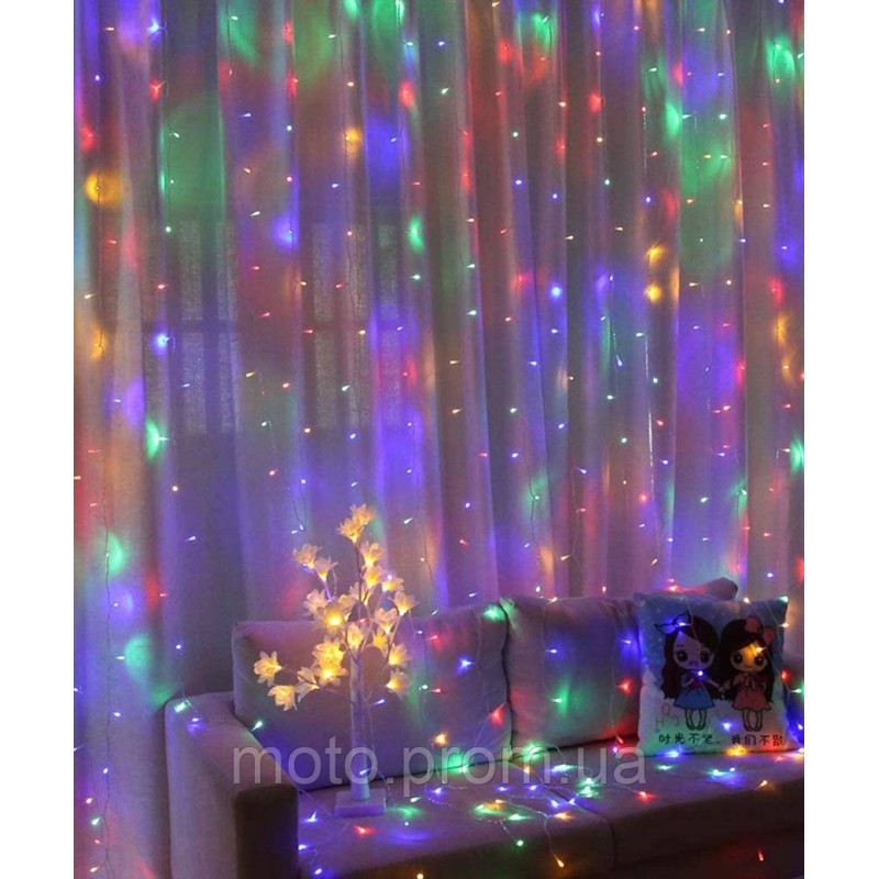 Штора 200 LED 3м*2м, (12 ліній) мульті