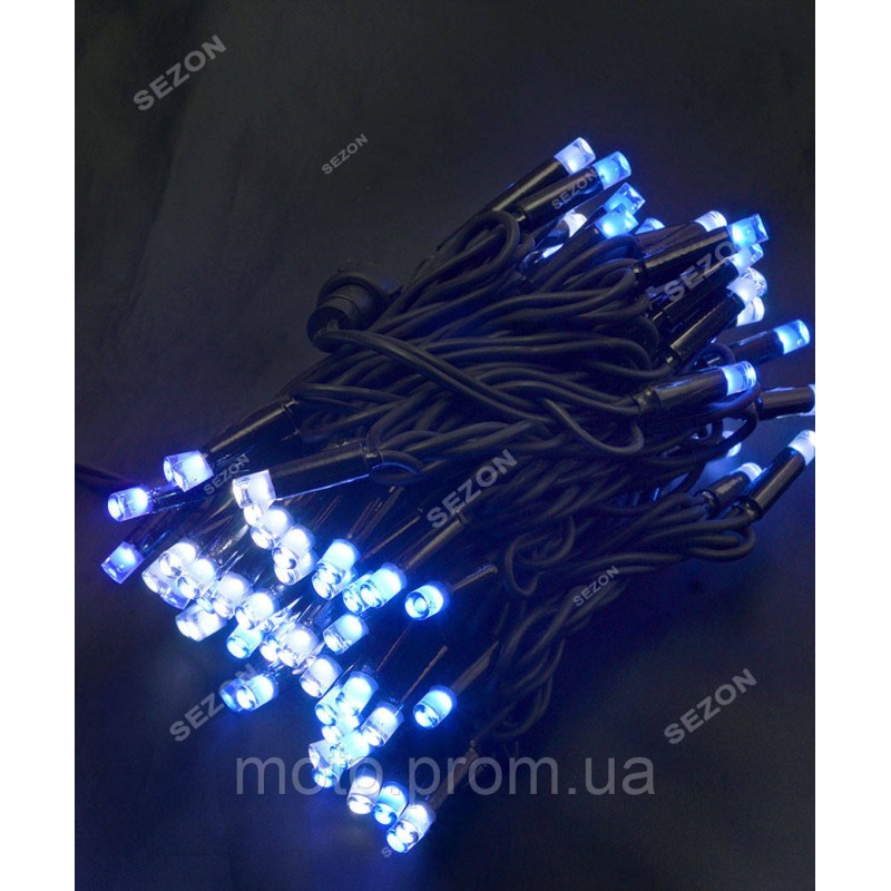 Вулична 100 LED, 10м, чорний каучук 3,3мм, синьо-білий BW