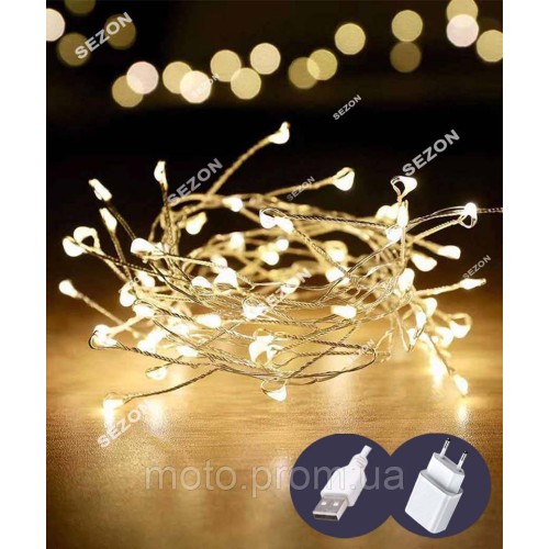 Роса-феєрверк 120LED USB 3м, білий теплий