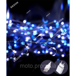 Роса-феєрверк 120LED USB 3м, синьо-білий