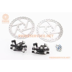 Гальмо Disk-brake переднє (F160/R140мм)+заднє (F180/R160мм), диски 160мм, кріпл. 6 болтів, чорні DX-2018 Гальмо Disk-brake переднє (F160/R140мм)+заднє (F180/R160мм), диски 160мм, кріпл. 6 болтів, чорні DX-2018