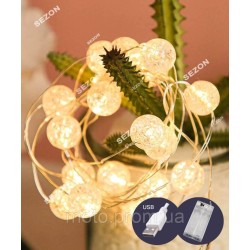 Кришталеві кульки 50 LED 5м на батар +USB, білий теплий Кришталеві кульки 50 LED 5м на батар +USB, білий теплий