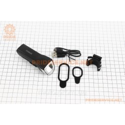 Ліхтар передній 1 діод 110 lumen, Li-ion 3.7V 1300mAh зарядка від USB, вологозахисний, чорний JY-7057 Ліхтар передній 1 діод 110 lumen, Li-ion 3.7V 1300mAh зарядка від USB, вологозахисний, чорний JY-7057